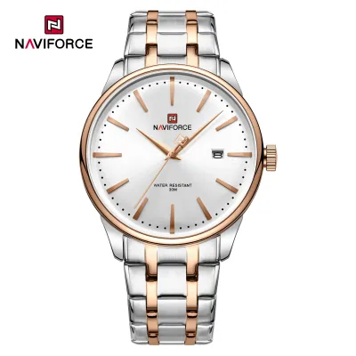 NAVIFORCE 9230 Fashion Lover's Wristwatch Waterproof Quartz Calendar Watches Stainless Steel Band Clock - Silver RoseGold White